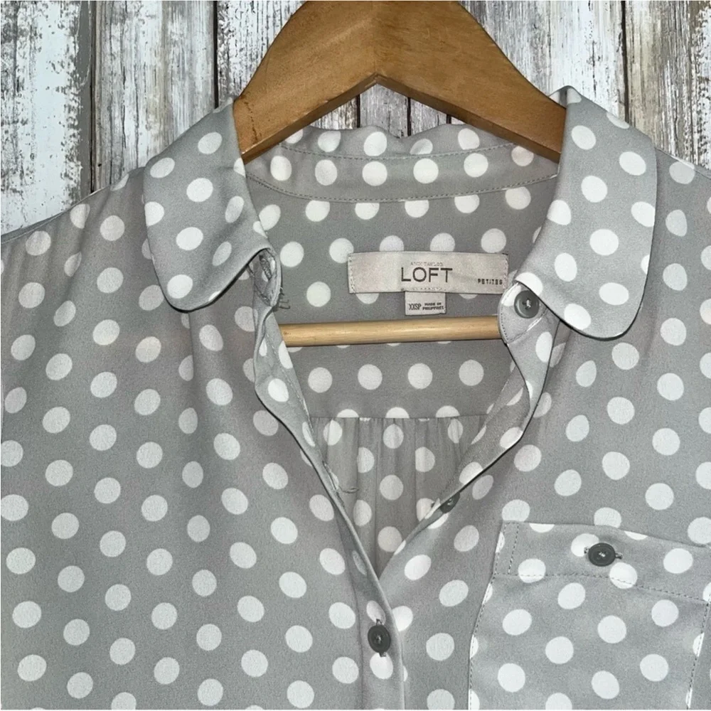 Loft Grey Polka Dot Petite Button Down - Picture 5 of 6